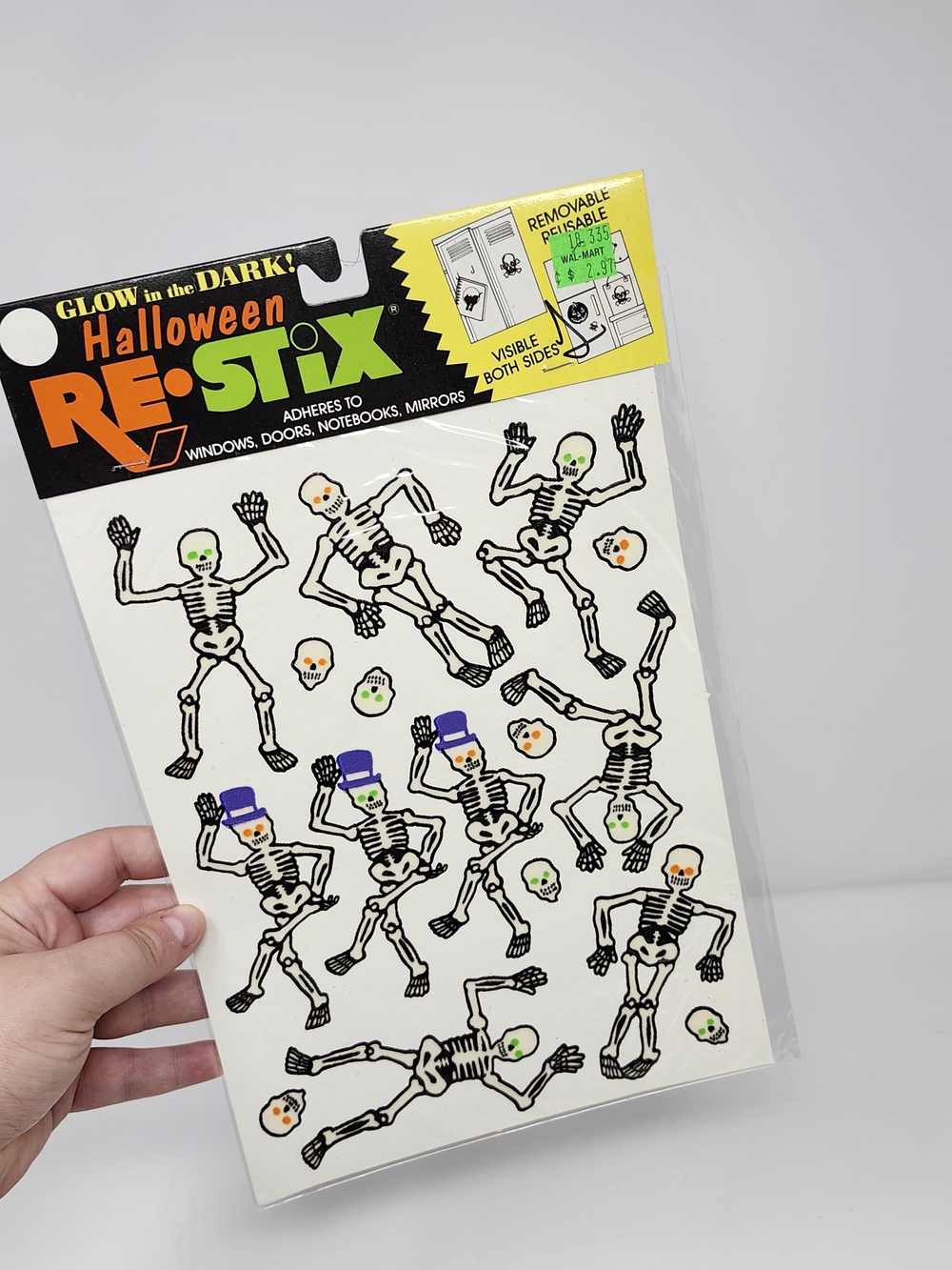 Vintage Glow-in-the-Dark Halloween Skeleton Stickers Re-stix